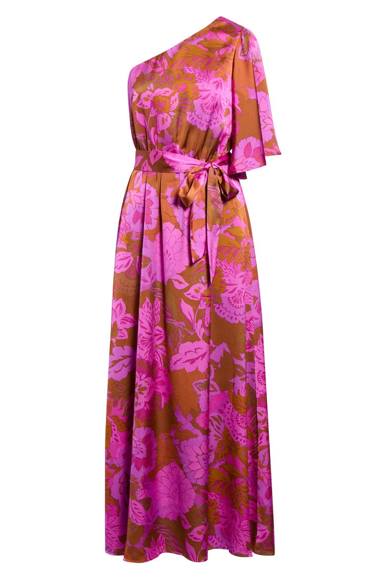 Lorian Floral Meara One-Shoulder Maxi Dress, Alternate, color, RUST-MAGENTA
