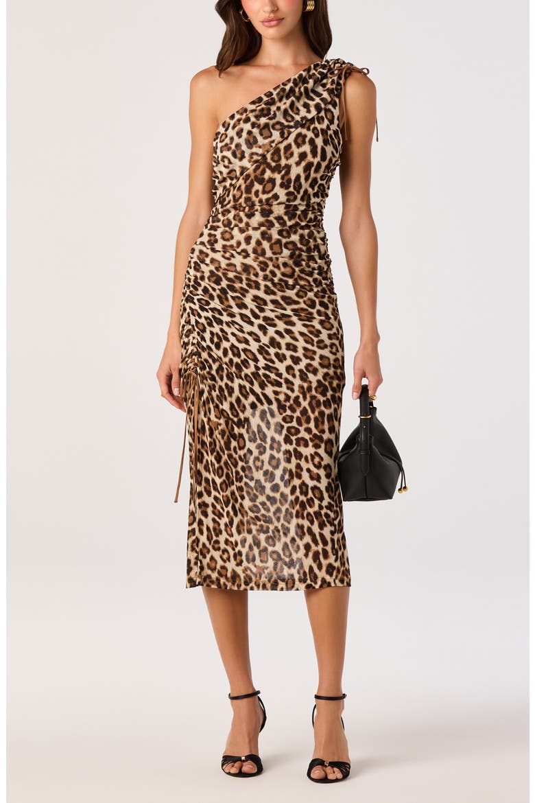 Esmerande Polka Dot One-Shoulder Midi Dress, Alternate, color, LEOPARD PRINT