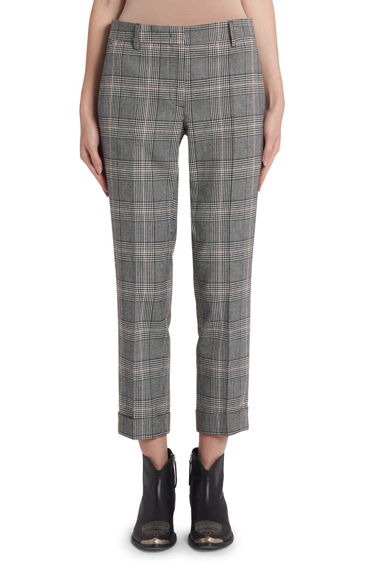 Daria Glen Plaid Virgin Wool Blend Cigarette Pants, Main, color, GREY/ BONE WHITE