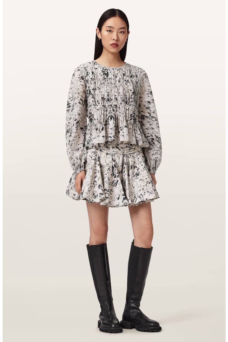 Melani Print Gathered Peplum Top, Alternate, color, CANTER ECRU WHITE
