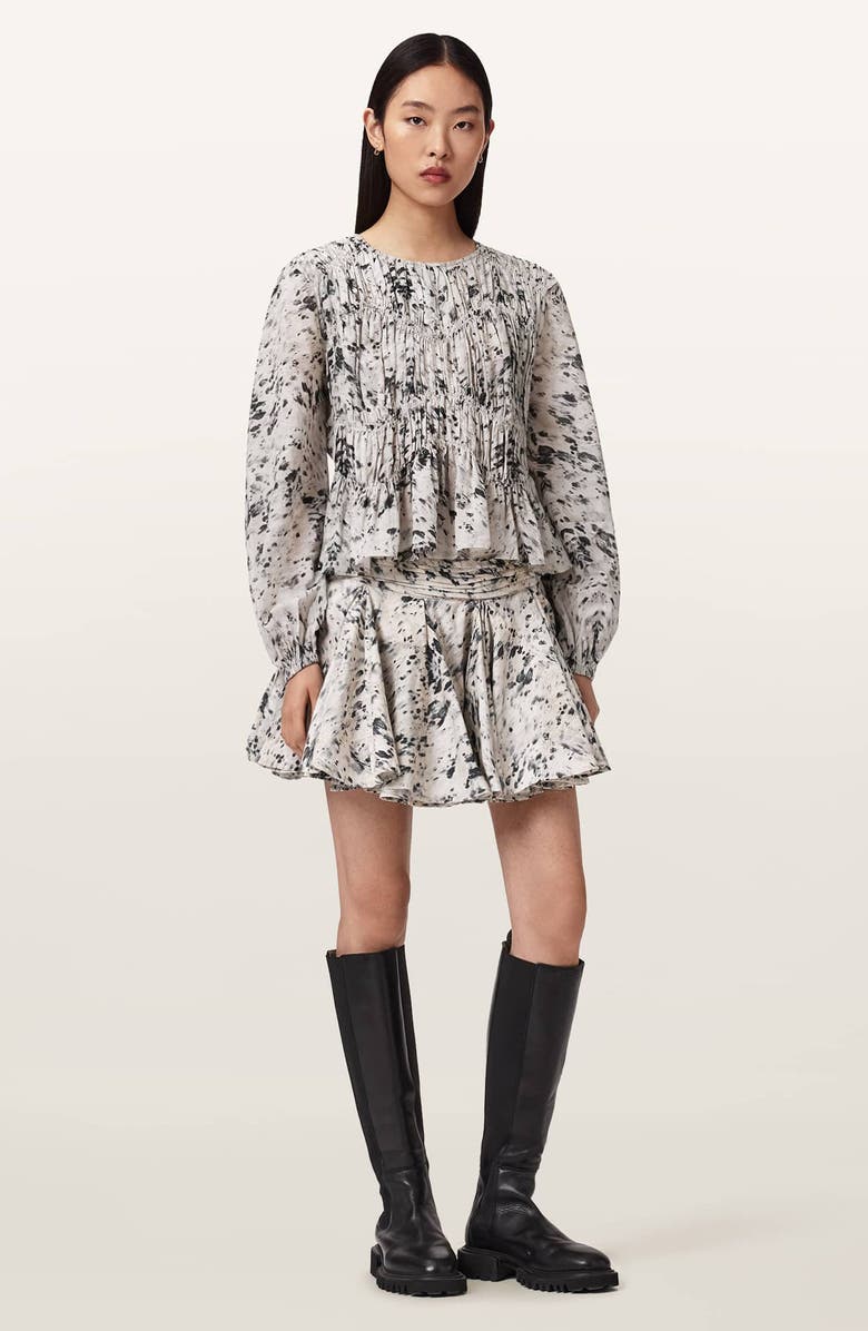 AllSaints Melani Print Gathered Peplum Top, Alternate, color, Canter Ecru White