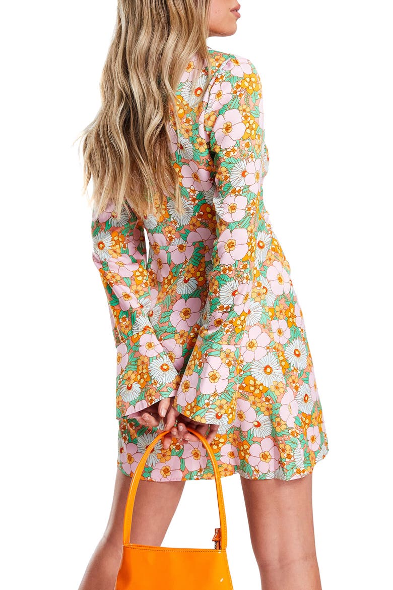 Collared Long Sleeve Button Front Minidress, Alternate, color, ORANGE MULTI