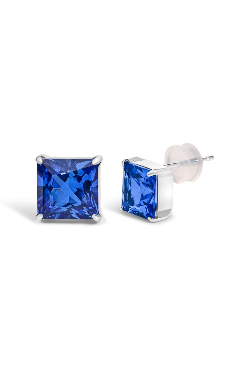 Platinum 7x7 Lab Created Blue Sapphire Princess Cut Solitaire Stud Earrings, Alternate, color, Platinum