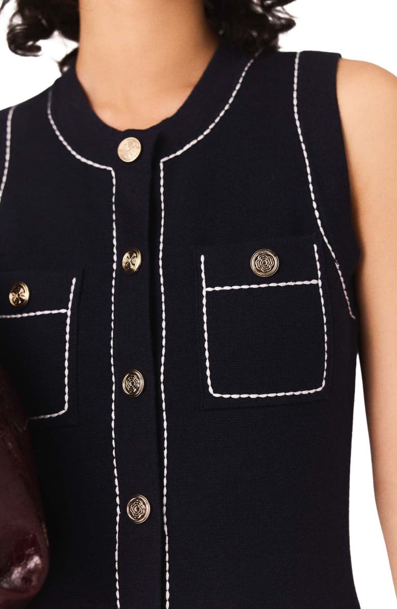 maje Straight dress in stitched knit, Alternate, color, Navy