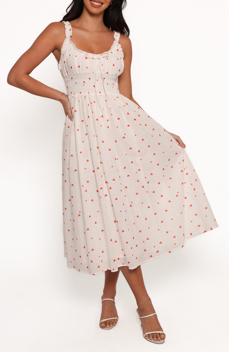 Petal & Pup Auguste Smocked Milkmaid Sundress, Main, color, Ditsy Heart