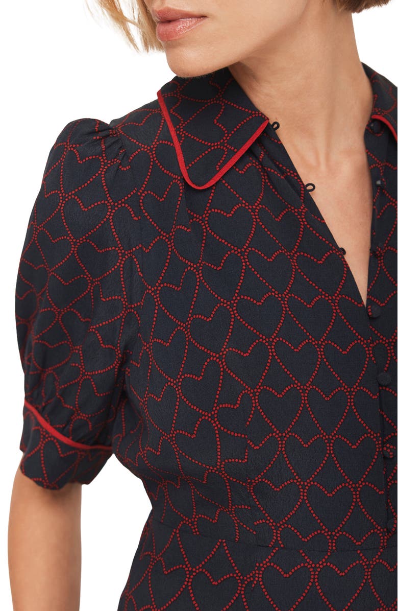 MINT VELVET Heart Print Midi Dress, Alternate, color, Navy