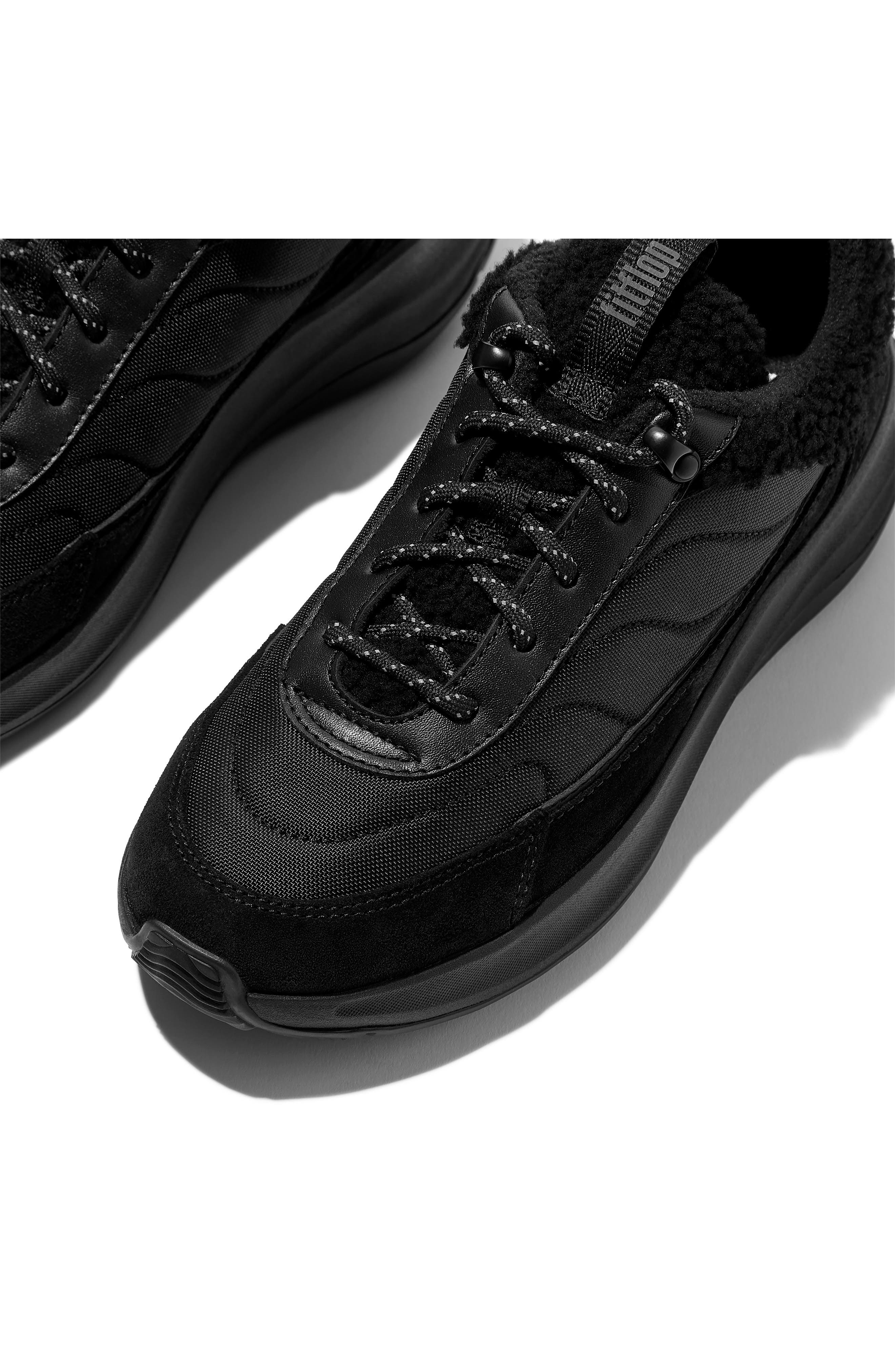 F-Mode Flow Genuine Shearling Sneaker, Alternate, color, ALL BLACK