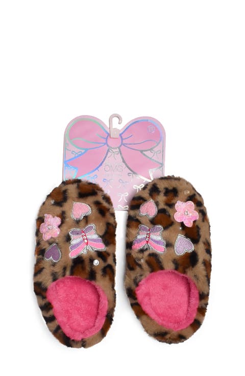Kids' Butterfly Appliqué Leopard Faux Fur Slipper (Little Kid & Big Kid)