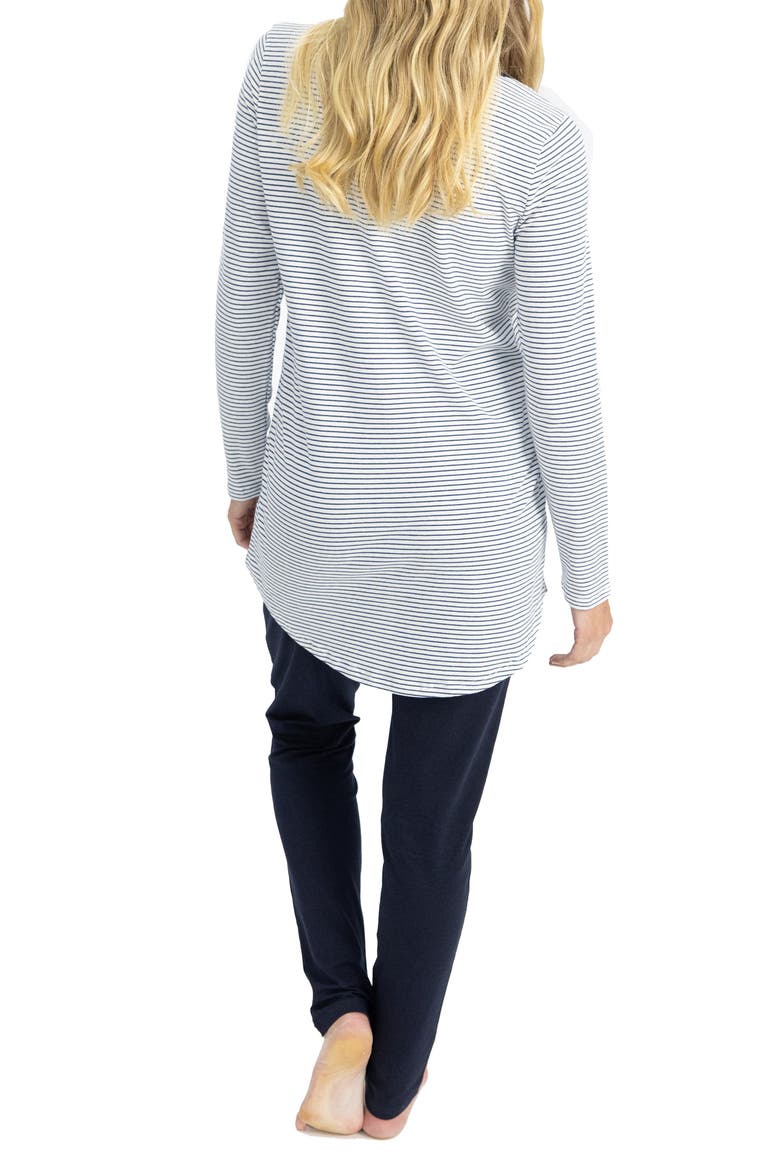 Long Sleeve Top & Lounge Pants Maternity/Nursing Set, Alternate, color, WHITE NAVY STRIPES