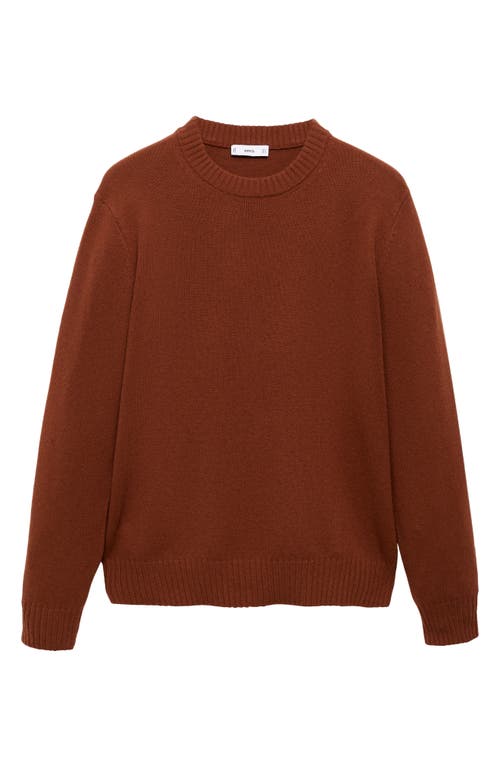 Mango Wide Rib Trim Crewneck Sweater In Burnt Orange