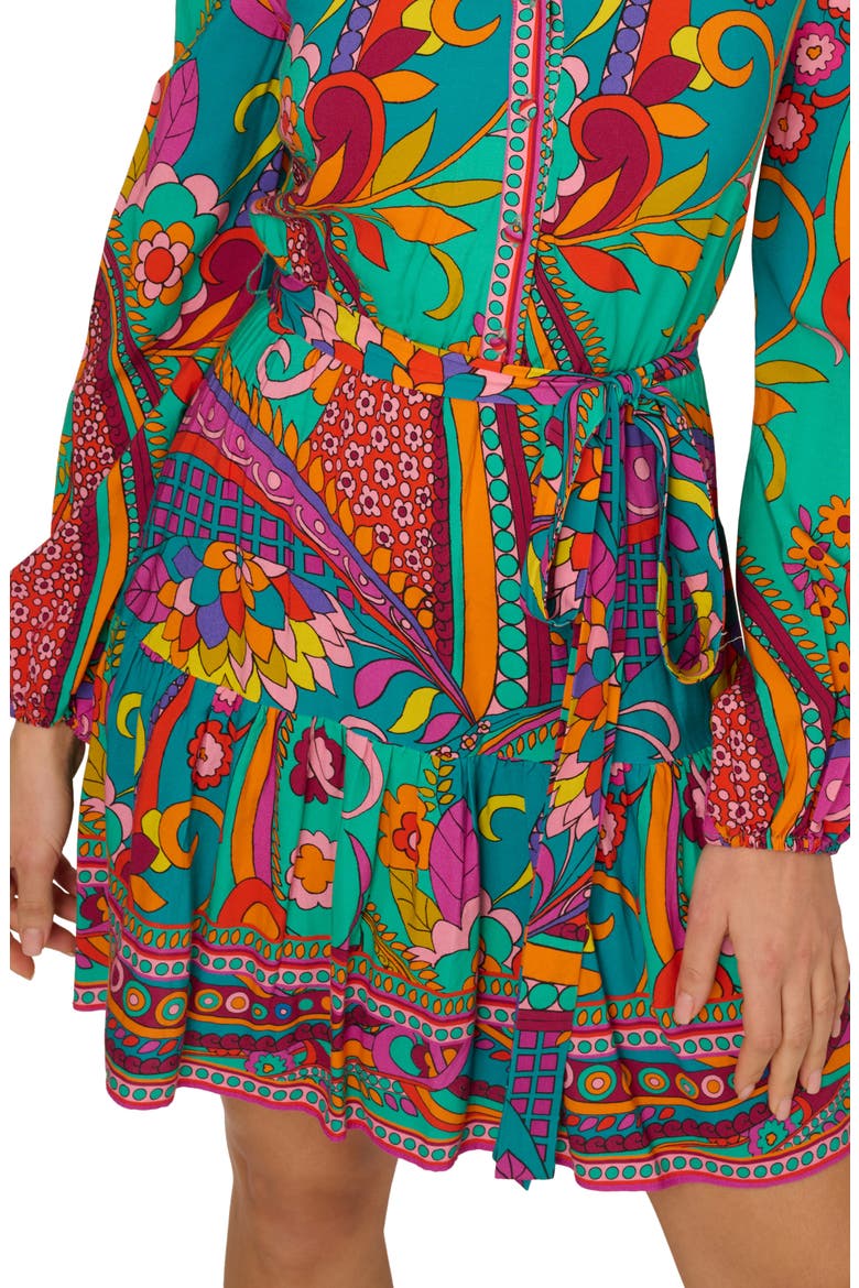 Print Tie Waist Long Sleeve Dress, Alternate, color, TEAL MULTI