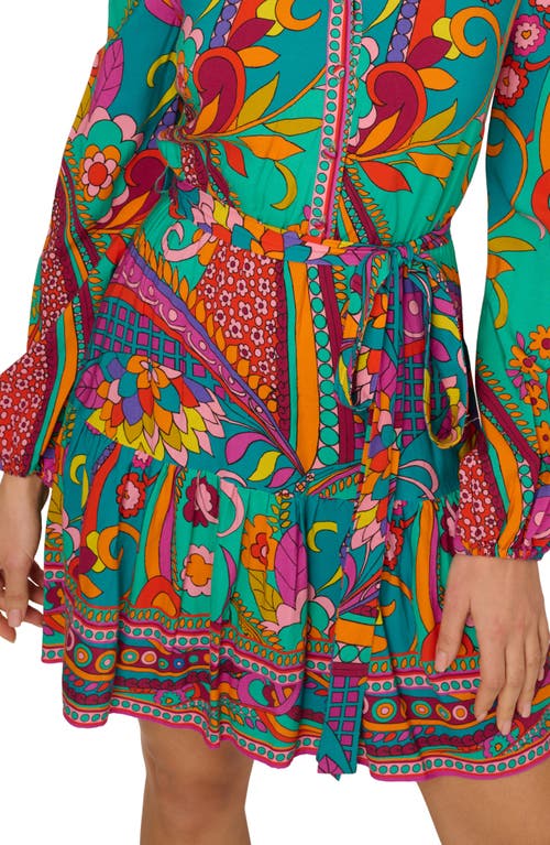ADRIANNA PAPELL ADRIANNA PAPELL PRINT TIE WAIST LONG SLEEVE DRESS 