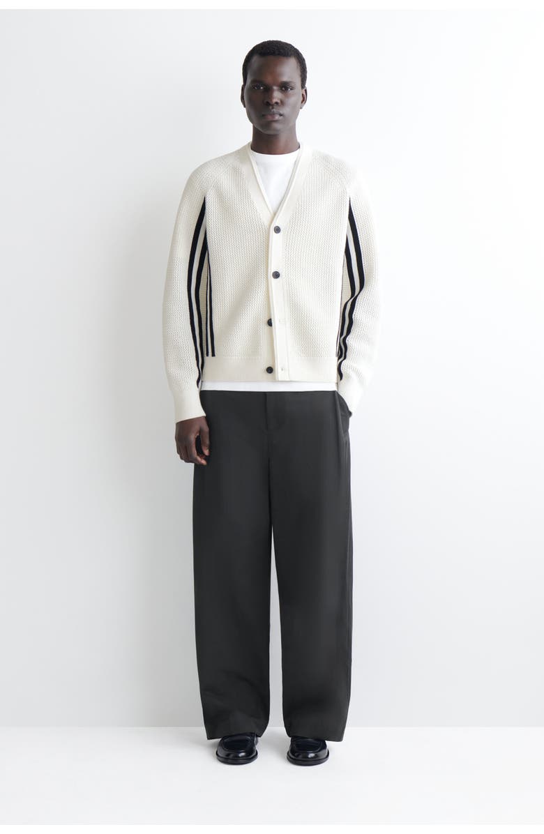 COS Striped Open-Knit Cotton Cardigan, Alternate, color, White / Black