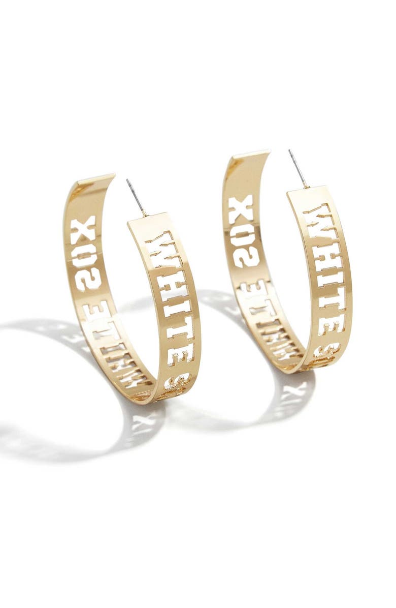 WEAR by Erin Andrews x Baublebar Chicago White Sox Large Cutout Hoop Earrings, Main, color, Gold