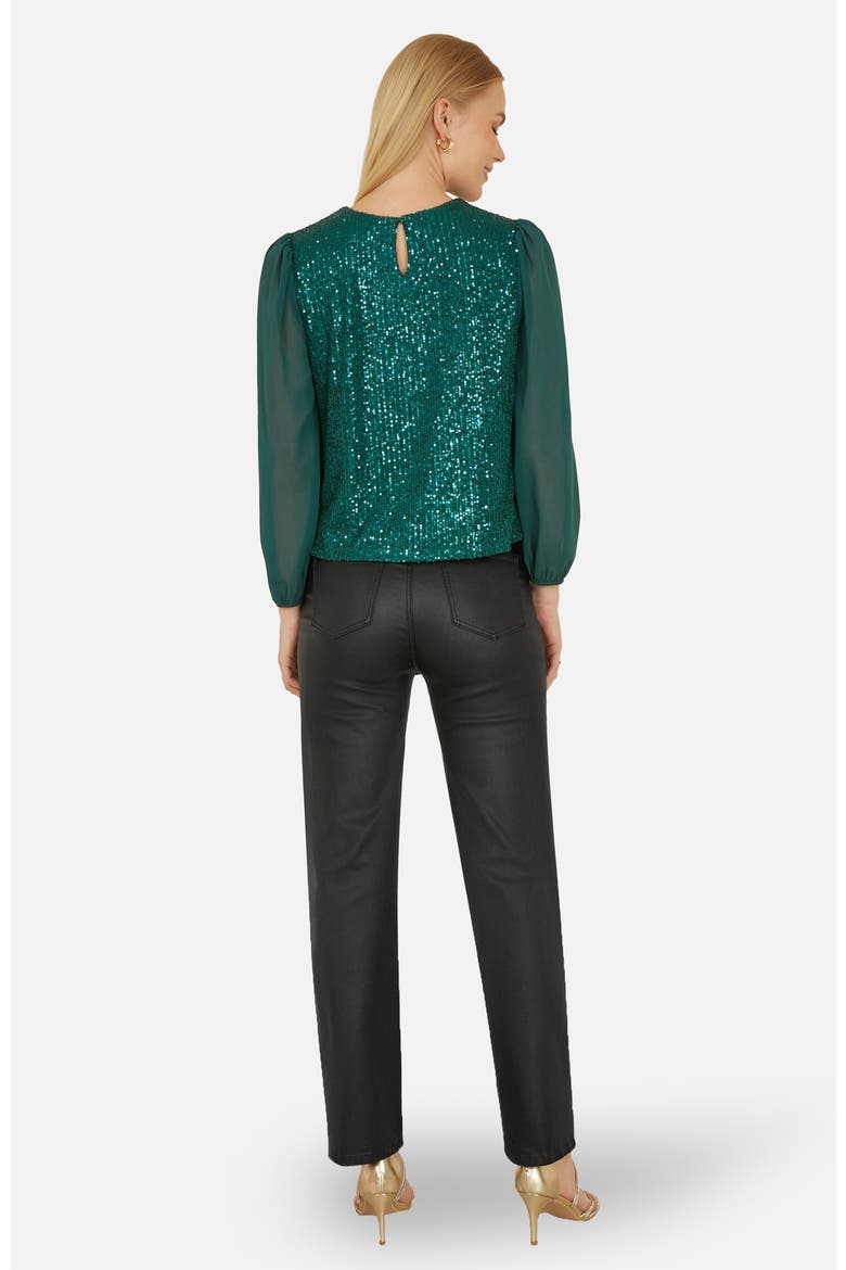 Sheer Sleeve Sequin Top, Alternate, color, Green