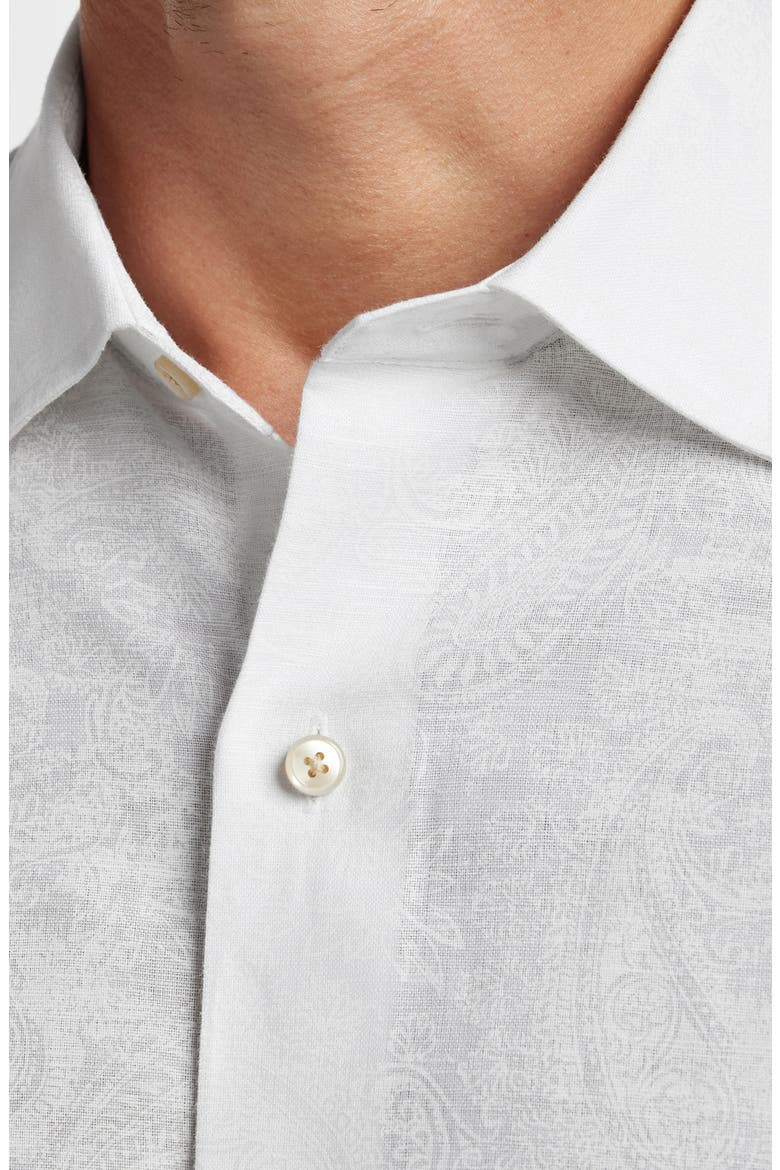 Paisley Print Short Sleeve Linen & Cotton Button-Up Shirt, Alternate, color, WHITE
