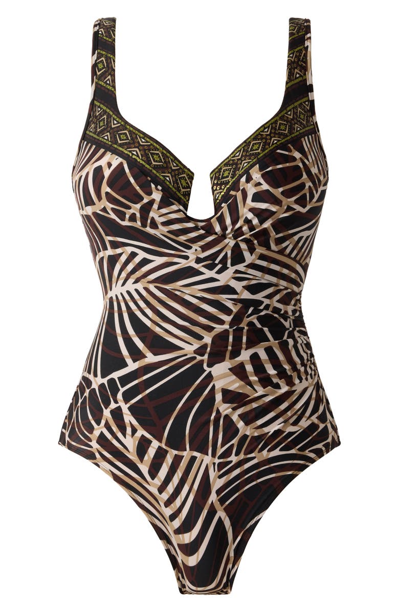 Miraclesuit<sup>®</sup> Let's Be Fronds Escape One Piece Swimsuit, Alternate, color, Black/Multi