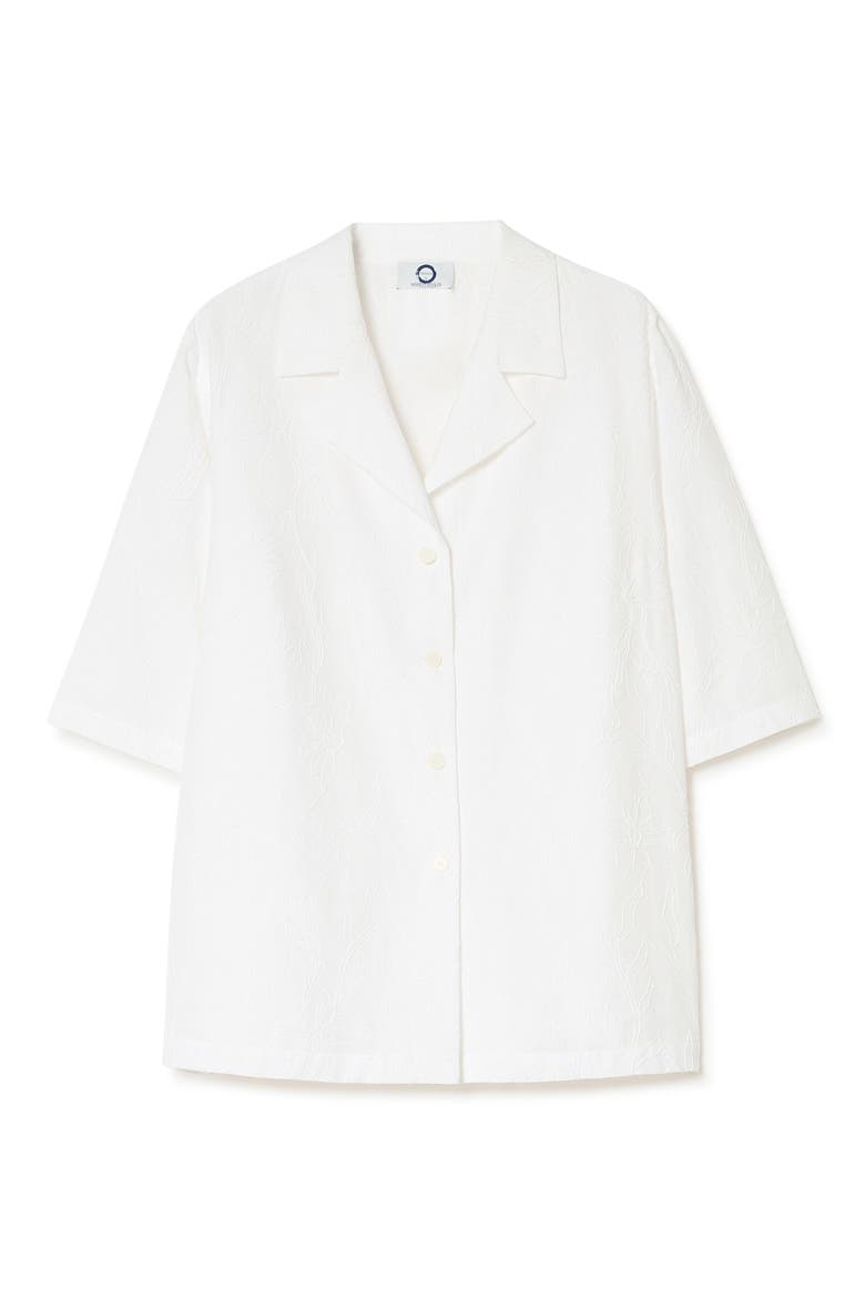Visino Embroidered Linen & Cotton Camp Shirt, Alternate, color, OPTICAL WHITE