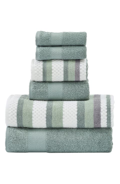 6-Piece Mixed Stripe & Solid Cotton Towel Set