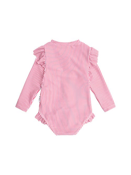 Huxbaby Frill Swimsuit Cherry Pie Stripe In Pink