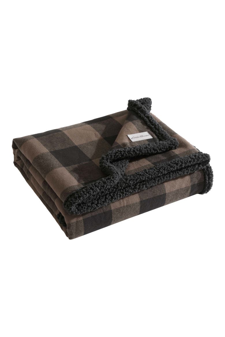 Cabin Plaid Faux Shearling Throw Blanket, Alternate, color, BROWN