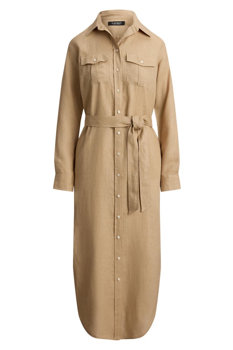 Long Sleeve Linen Shirtdress, Alternate, color, BIRCH BEIGE