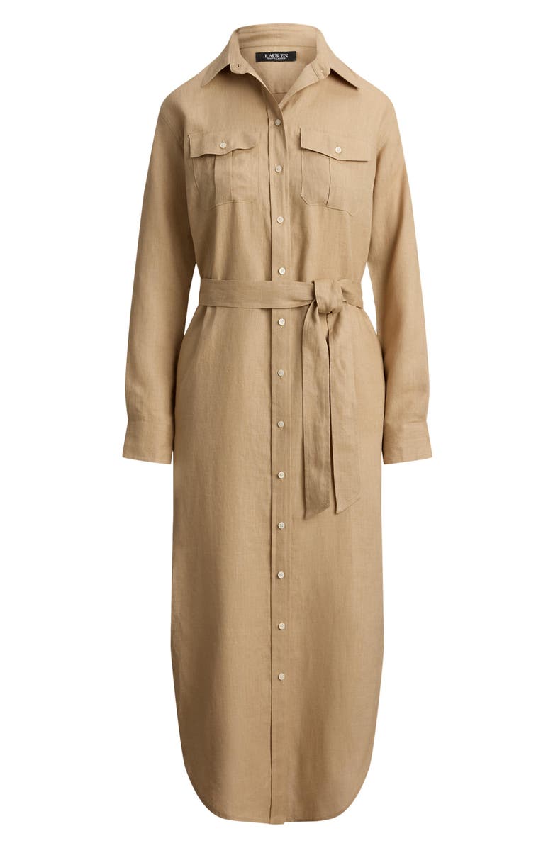 Lauren Ralph Lauren Long Sleeve Linen Shirtdress, Alternate, color, Birch Beige