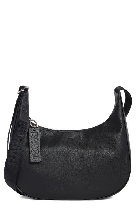 Medium Recycled Leather Crescent Shoulder Bag