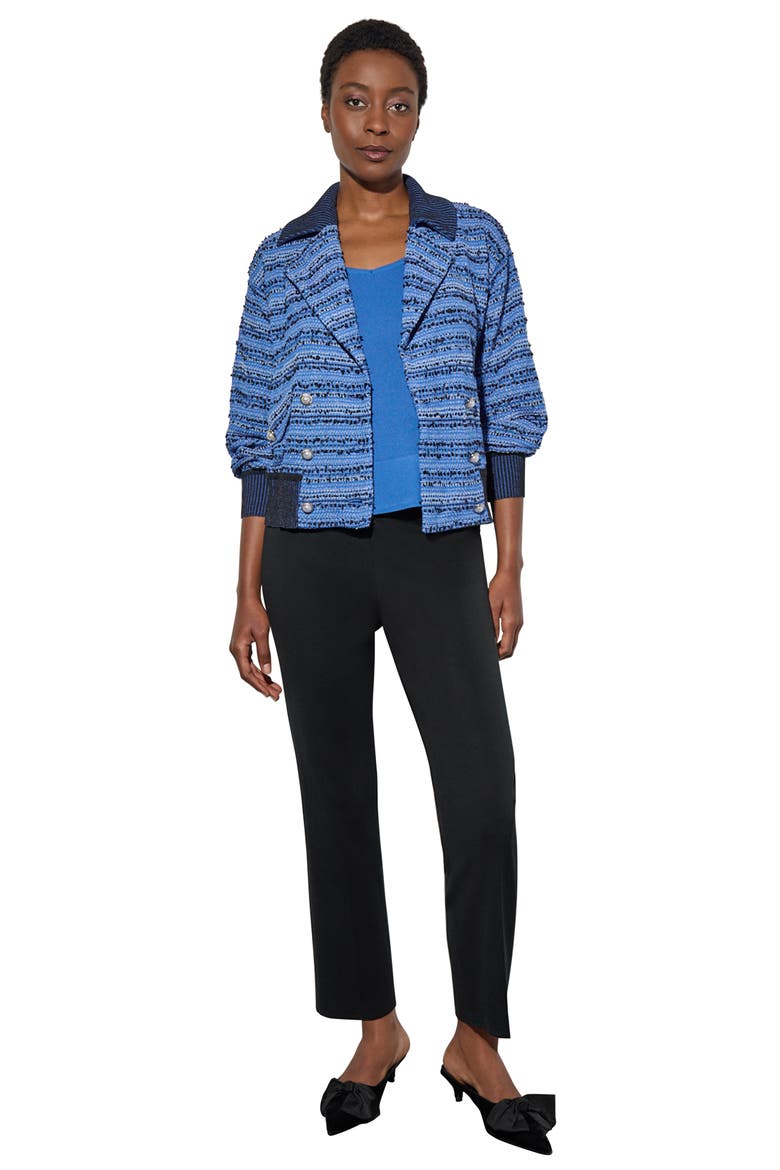 Eyelash Tweed Bomber Jacket, Alternate, color, GENTIAN BLUE/BLACK