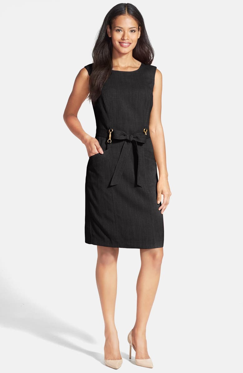 Ellen Tracy Belted Sleeveless Stretch Cotton Sheath Dress, Main, color,