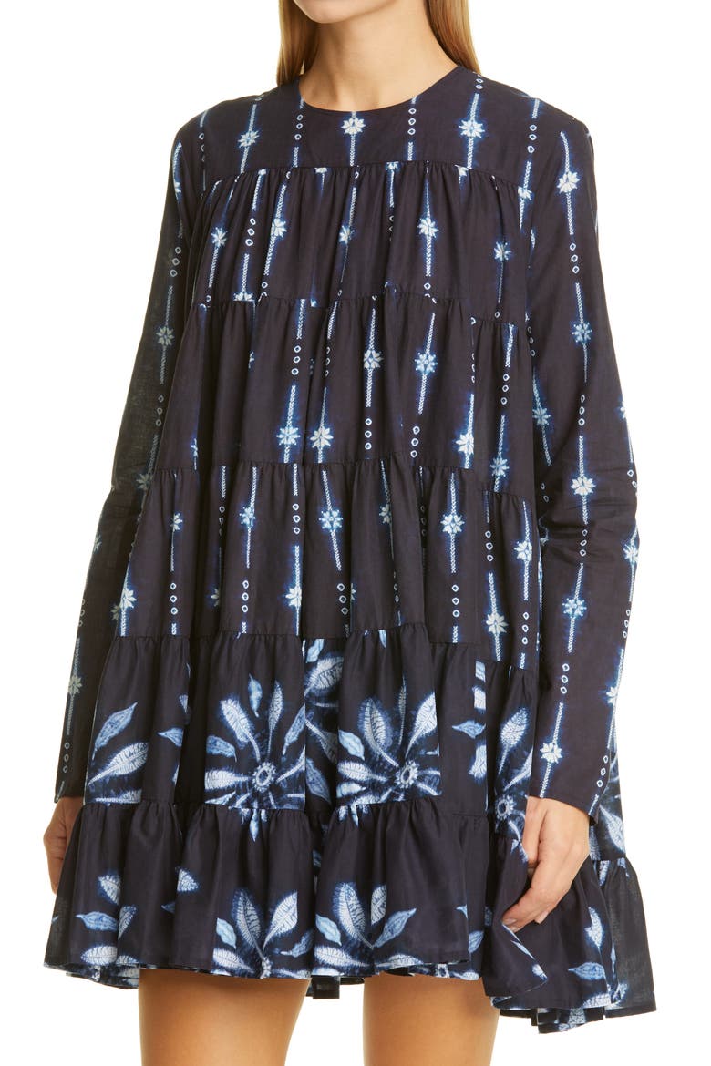 Soliman Tiered Long Sleeve Dress, Alternate, color, NAVY / COMBO PRINT