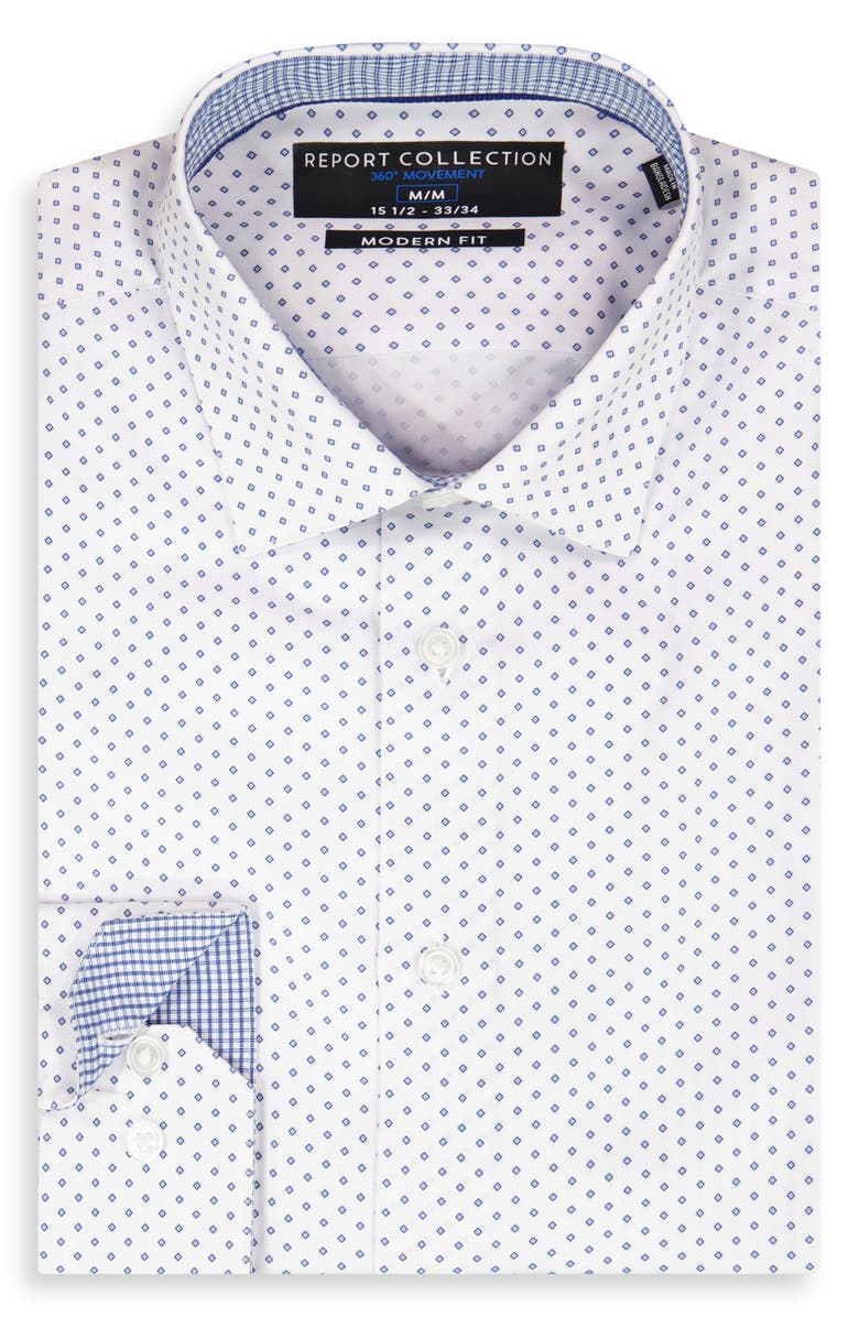 Report Collection Diamond Print Slim Fit Stretch Dress Shirt, Alternate, color, 41 Navy