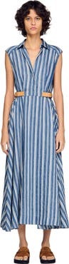 SANDRO Striped maxi dress with leather tab
