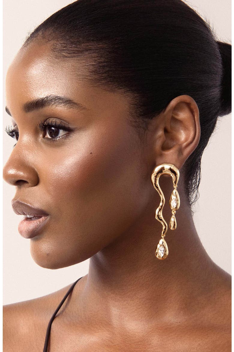 Melting Metal Drop Earrings, Alternate, color, GOLD