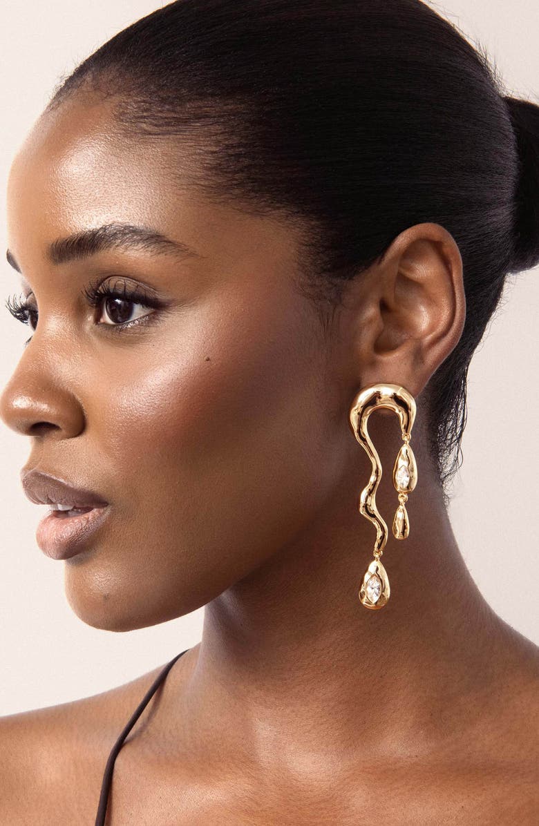 Ettika Melting Metal Drop Earrings, Alternate, color, Gold