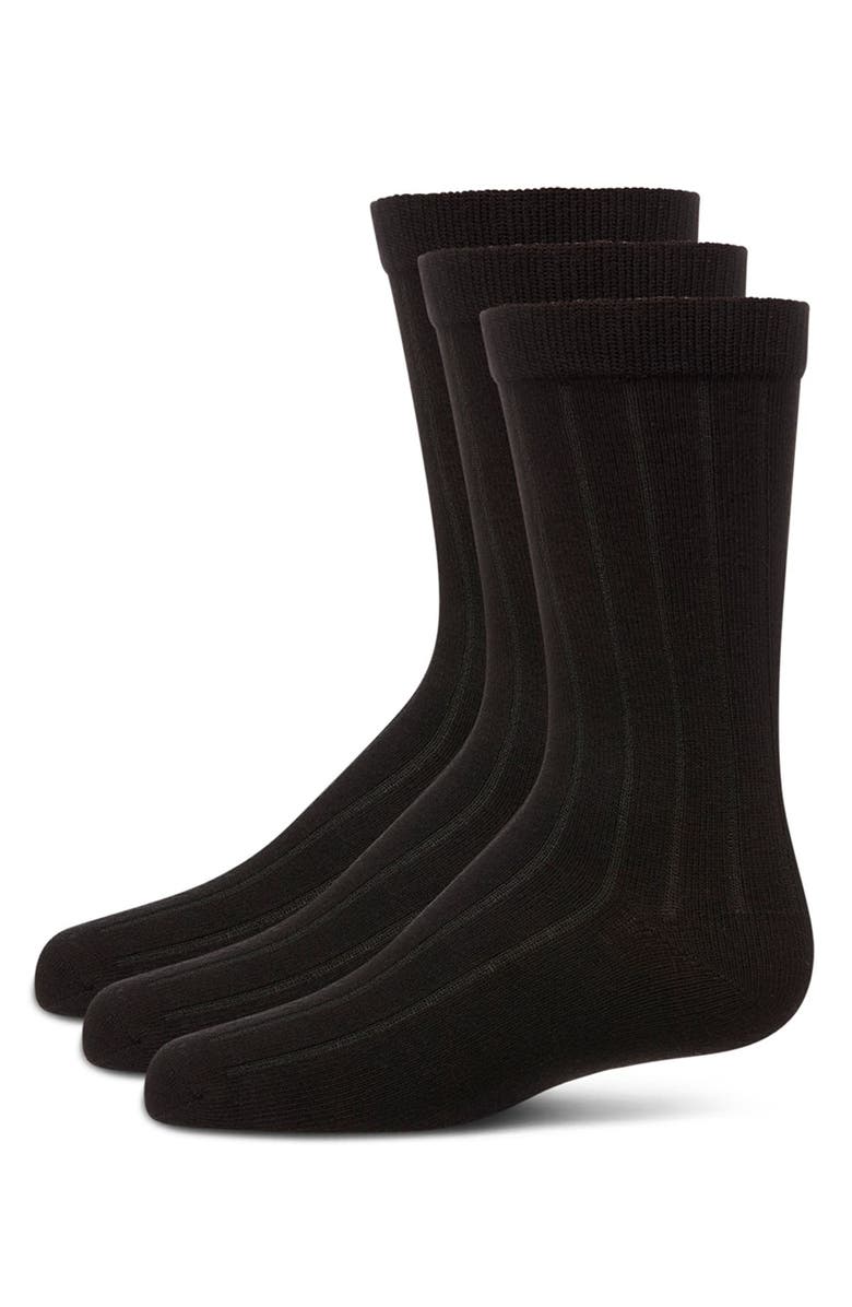 MeMoi Boy's 3 Pair Pack Basic Cotton Blend Ribbed Crew Socks, Alternate, color, Black