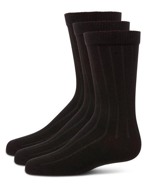 Memoi Boy's 3 Pair Pack Basic Cotton Blend Ribbed Crew Socks In Black