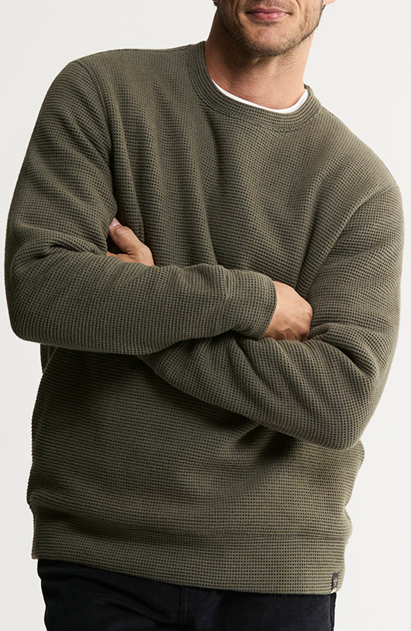 Textured Crewneck Sweatshirt with Faux Shearling Lining