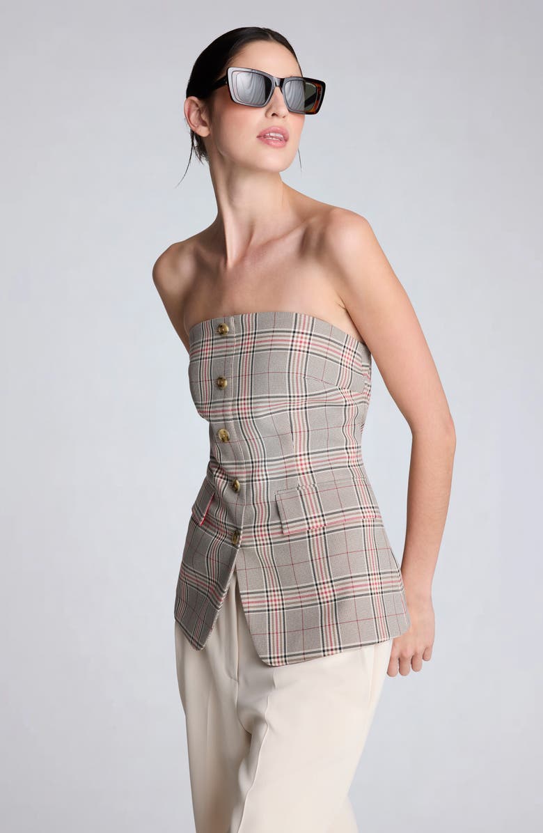 Kenneth Cole Plaid Strapless Vest, Alternate, color, Oyster Multi