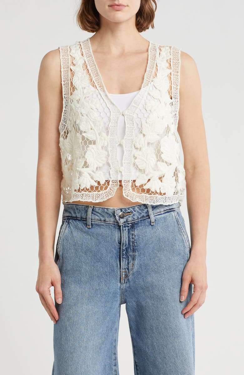 rag & bone Coralie Crochet Vest, Main, color, Ivory