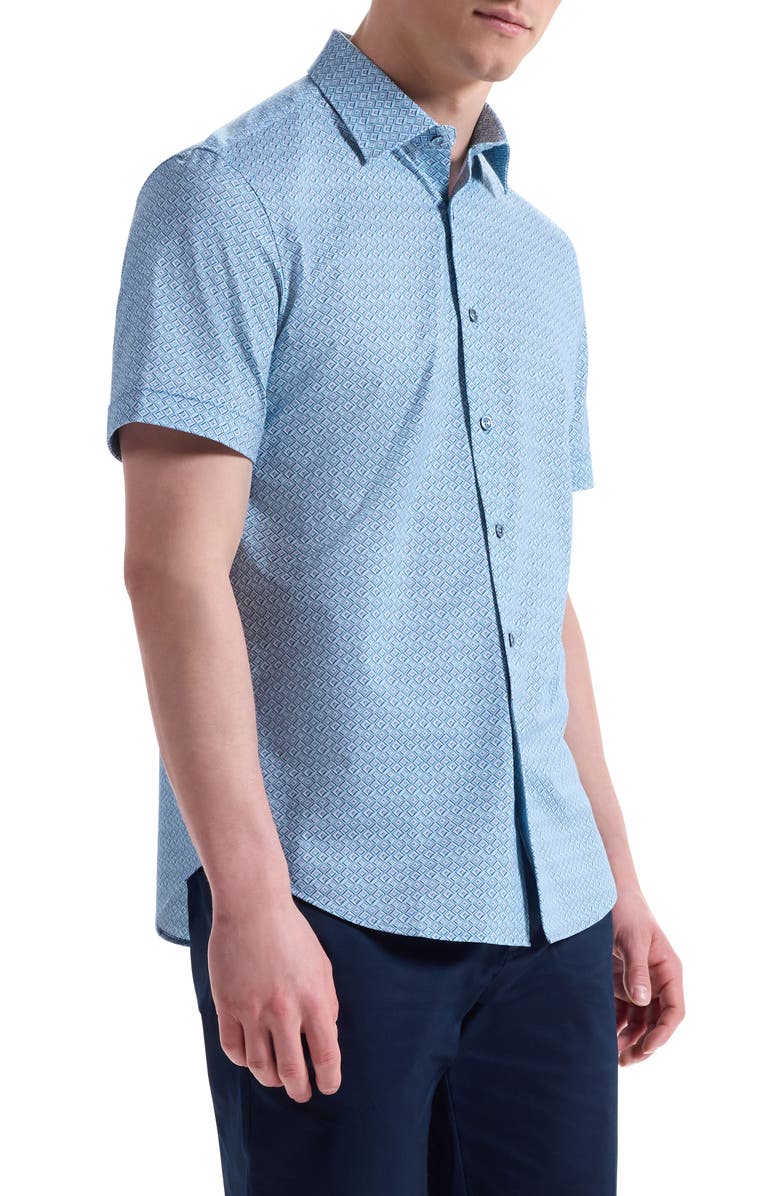 Bugatchi Miles OoohCotton<sup>®</sup> Short Sleeve Button-Up Shirt, Alternate, color, Menthol