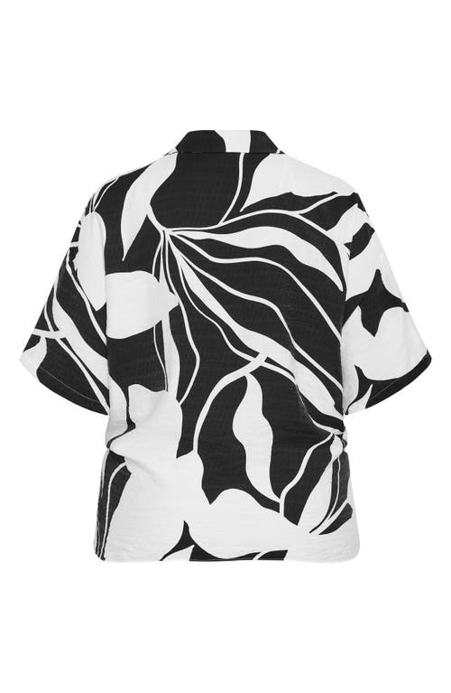 City Chic Abstract Floral Tie Front Shirt In Palm Paradise
