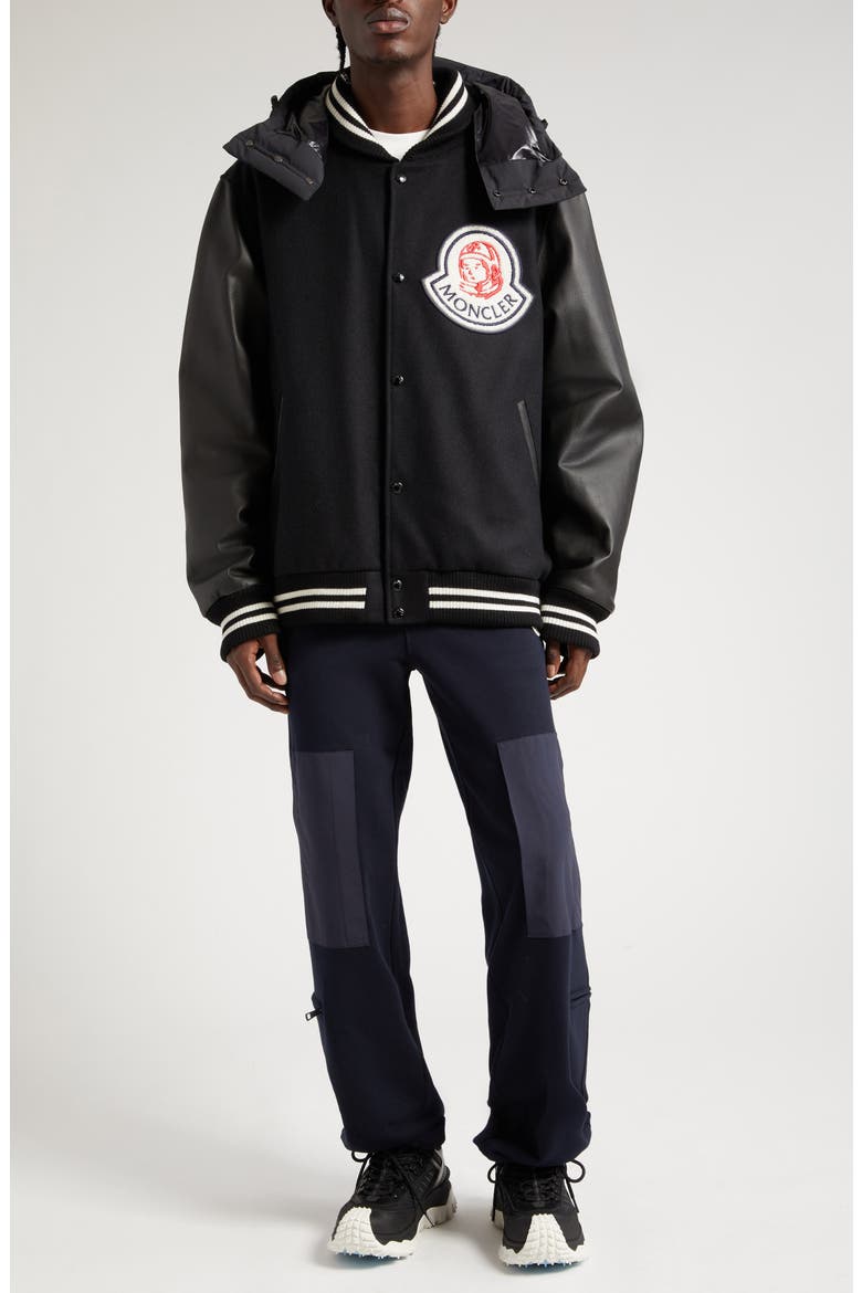 x Billionaire Boys Club Durnan Leather & Virgin Wool Blend Bomber Jacket, Main, color, BLACK