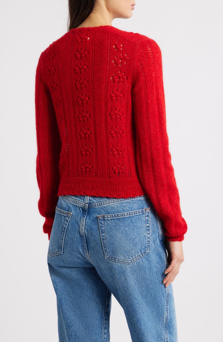 DÔEN Cosette Pointelle Cardigan, Alternate, color, Cerise Grosgrain Ribbon