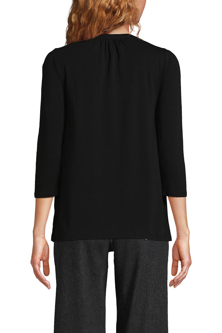 3/4 Sleeve Lightweight Jersey Lattice Detail Top, Alternate, color, Black