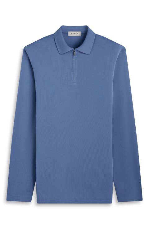 Ottoman Rib Half Zip Long Sleeve Polo