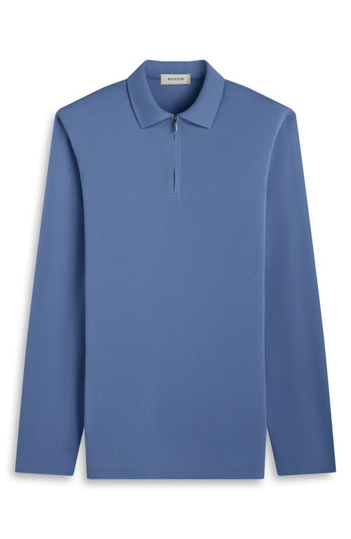 Bugatchi Ottoman Rib Half Zip Long Sleeve Polo In Blue