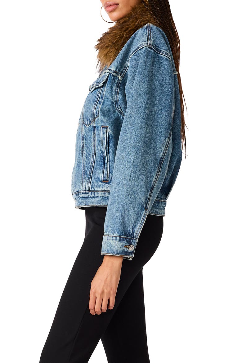 Marky Faux Fur Collar Denim Jacket, Alternate, color, IMPERIAL BLUE