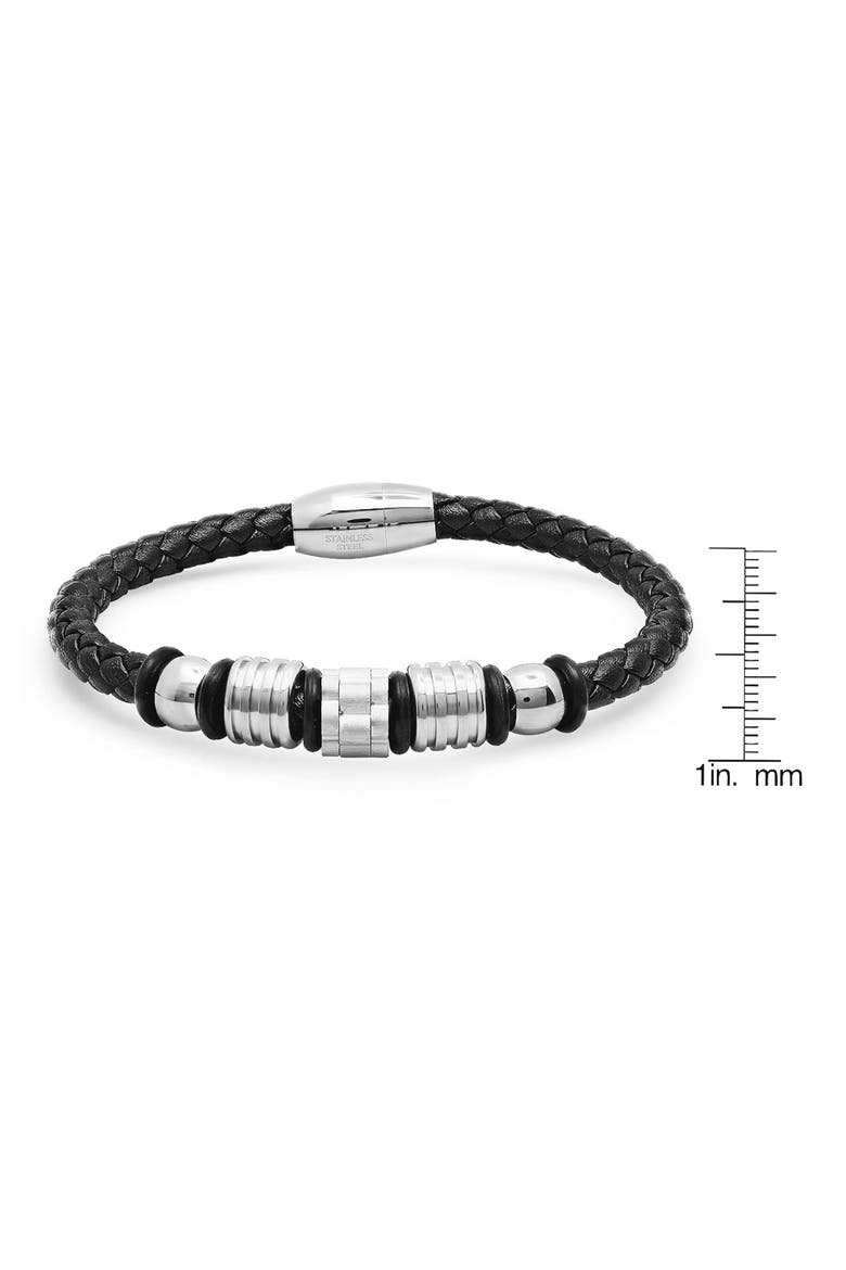 Men's Braided Leather Bracelet, Alternate, color, BLACK