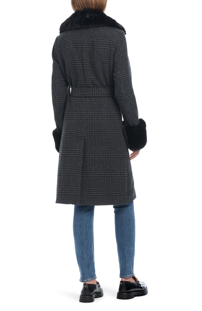 Kate Spade New York walker belted coat with removable faux fur collar and cuffs, Alternate, color, Sparkle Houndstooth